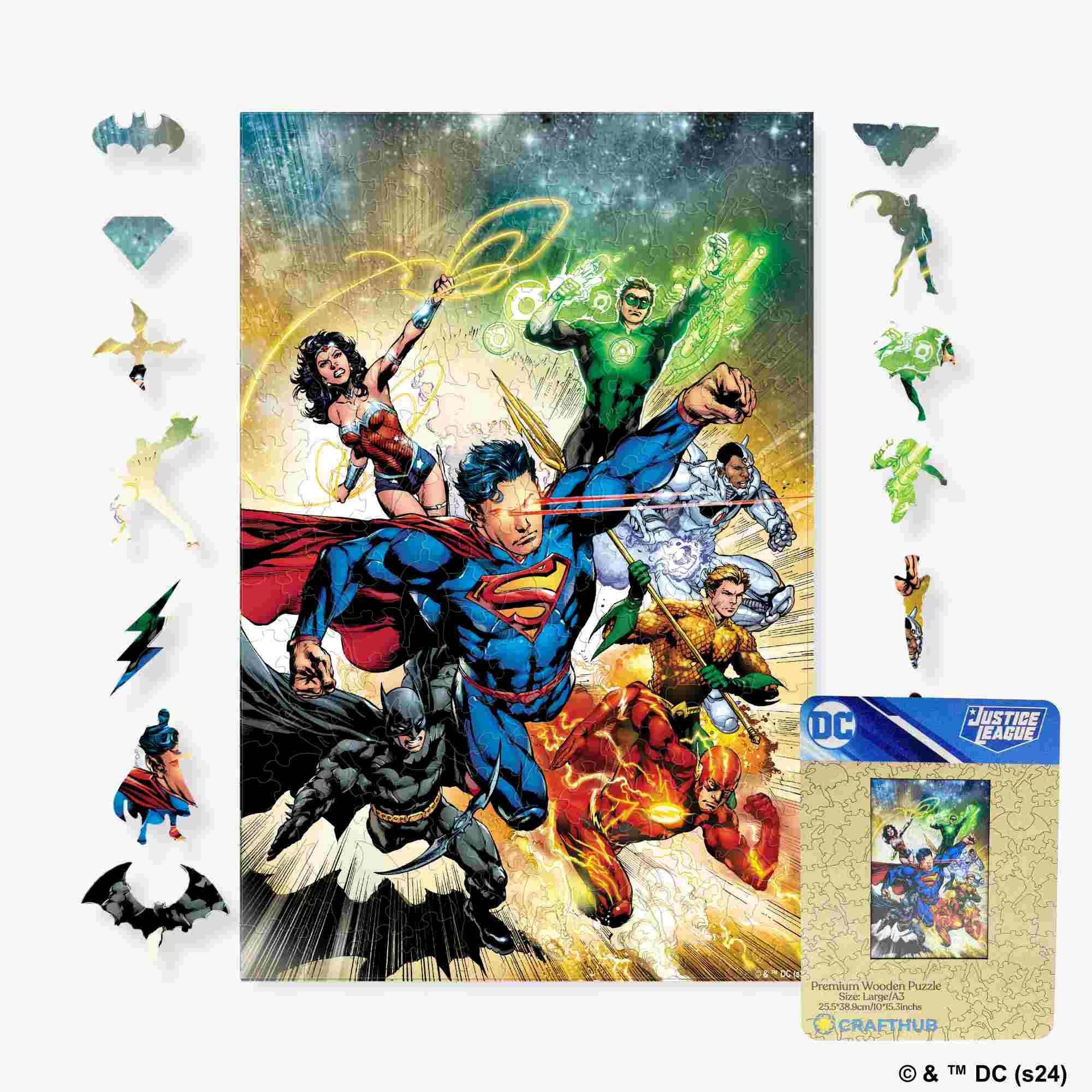 Justice League Heroes Wooden Jigsaw Puzzle - A4 + Wooden Gift Box