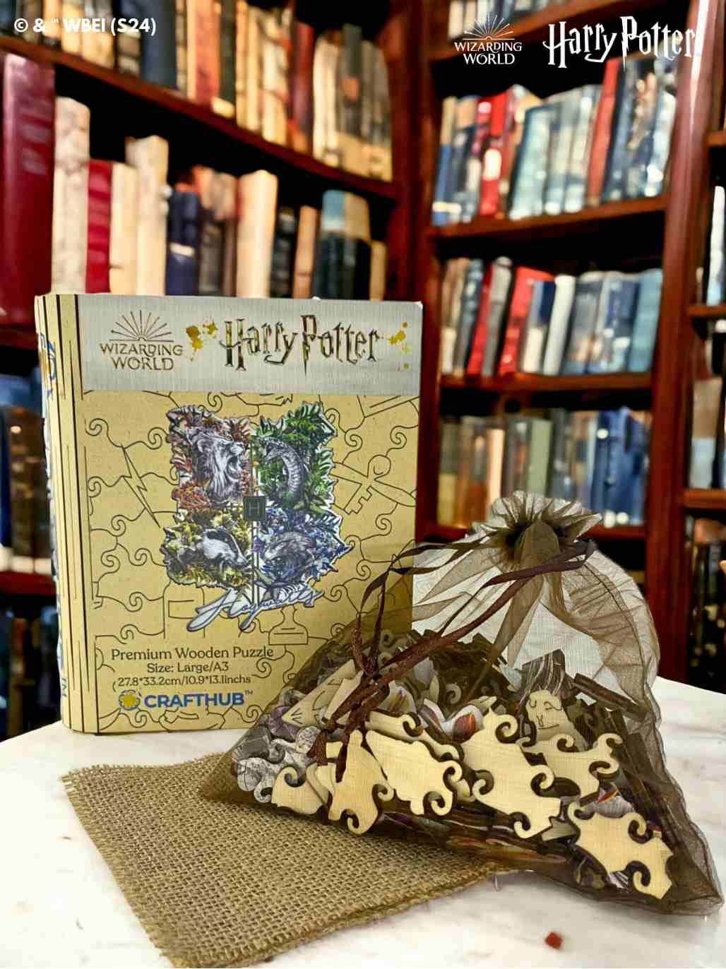 Harry Potter - Hogwarts Crests - Utilitarian Romance Wooden Jigsaw Puzzle - A4 + Wooden Gift Box