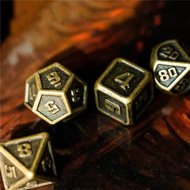 Bronze Mini Metal Dice Ancient Effect | (10mm to 15mm) 7-Dice Udixi RPG - 