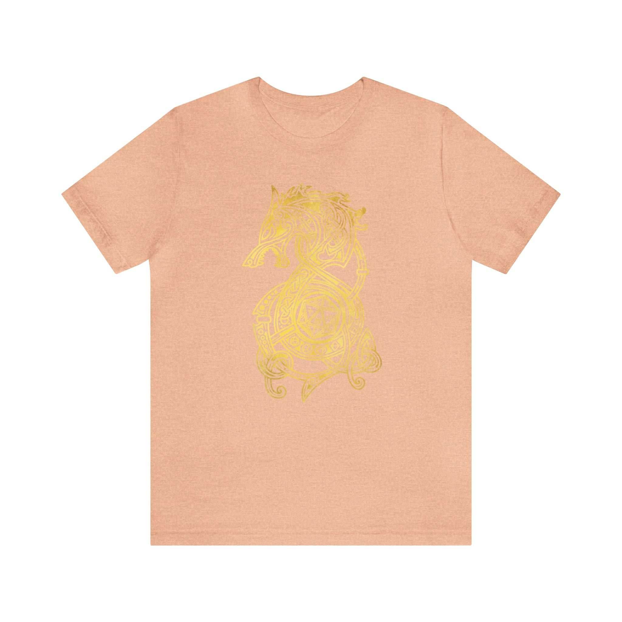 Golden Celtic Dice Dragon Shirt - Heather Peach / S