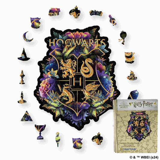 Harry Potter - Hogwarts Crest - Fine Oddities Wooden Jigsaw Puzzle - A4 + Wooden Gift Box