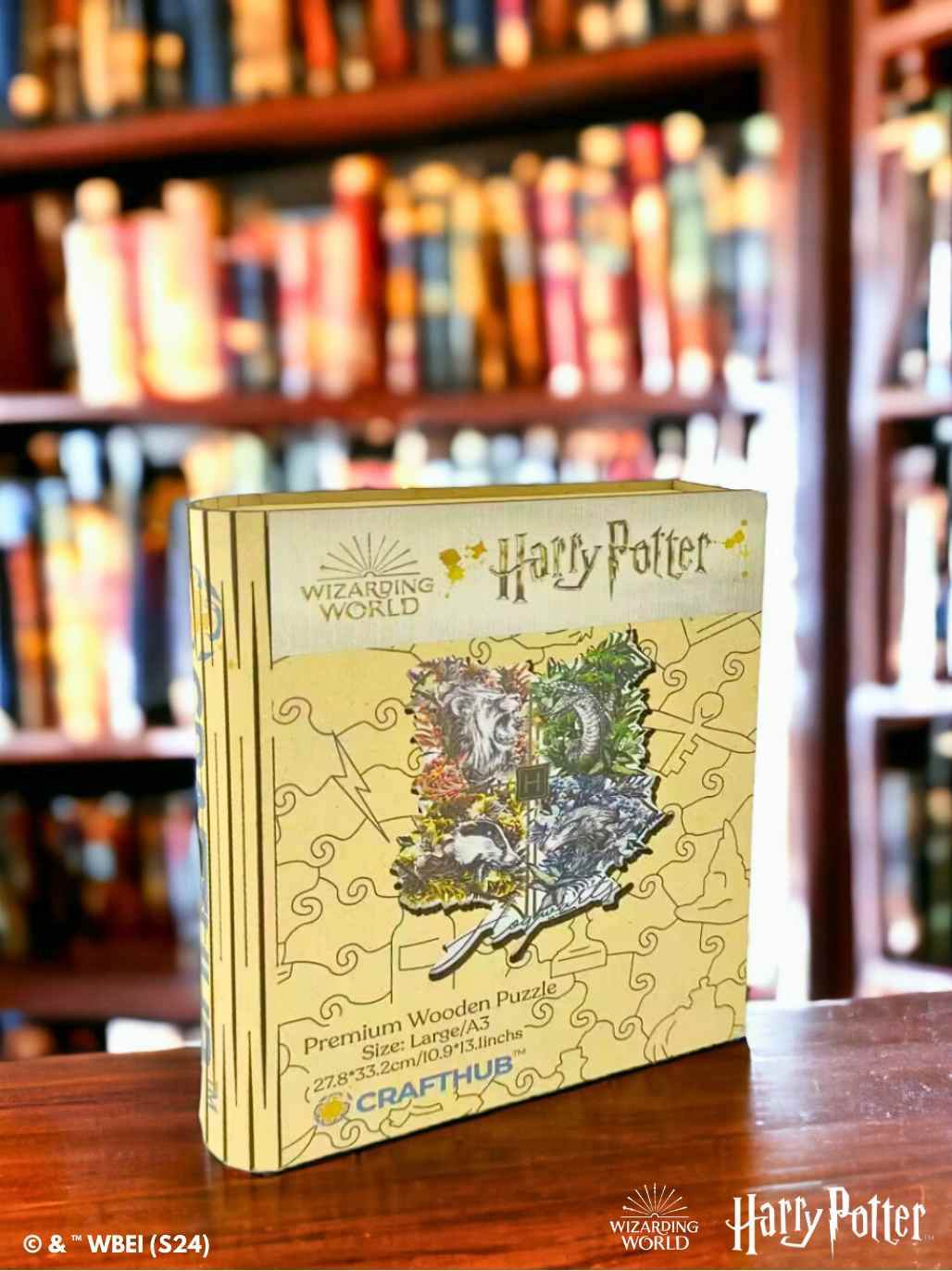 Harry Potter - Hogwarts Crests - Utilitarian Romance Wooden Jigsaw Puzzle - A4 + Wooden Gift Box