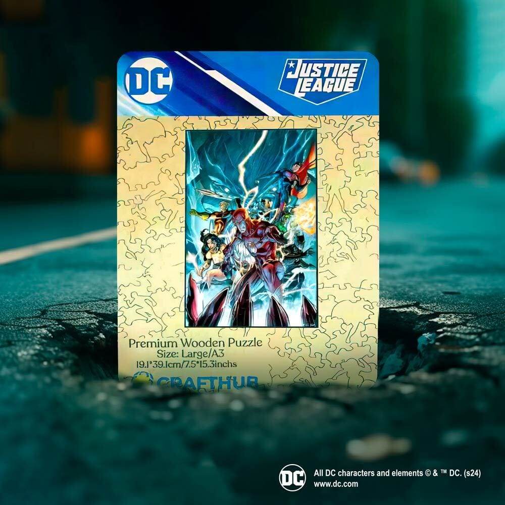 Justice League Superheroes Unite Wooden Jigsaw Puzzle - A4 + Wooden Gift Box