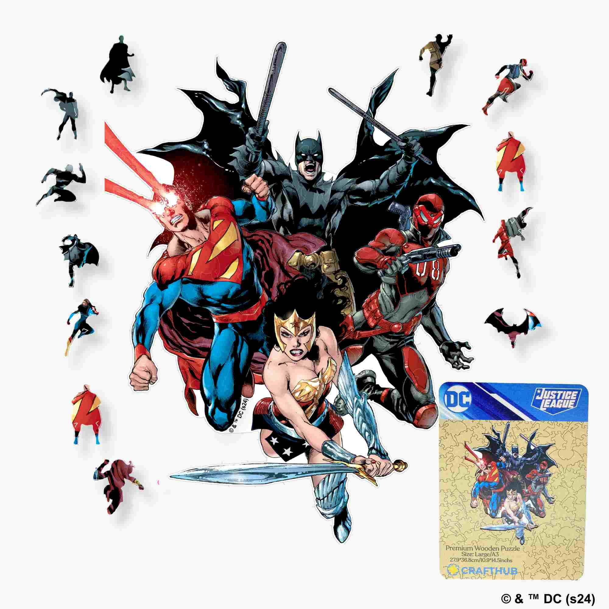 Justice League Wooden Jigsaw Puzzle - A4 + Wooden Gift Box