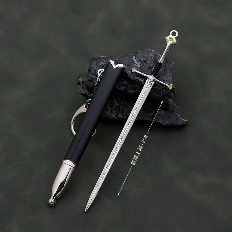 12cm Narthil Sword Medieval Movies TV Peripheral Weapon Metal Material Katana Samurai Sword Model Keychains Gifts Toys for Boys