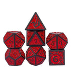 Black with Red Irregular Pattern Fill: 7-Piece Acrylic Dice Set - 