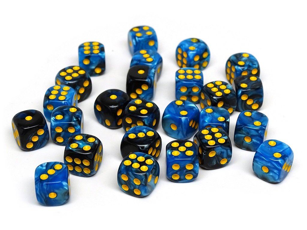 12mm D6 Dice - Blue and Black Swirl - 25 Count Bag