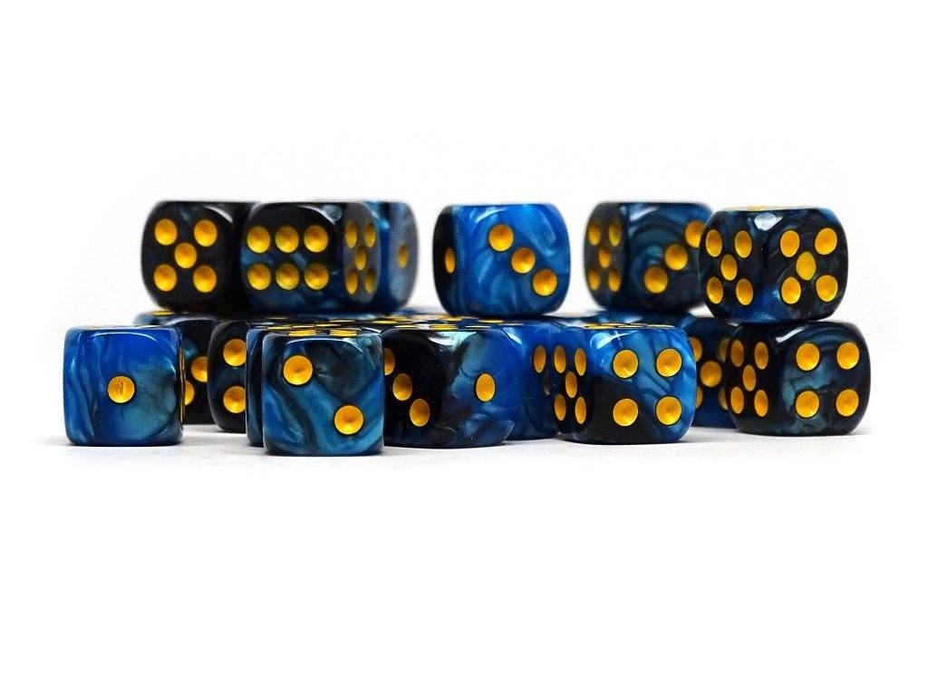 12mm D6 Dice - Blue and Black Swirl - 25 Count Bag