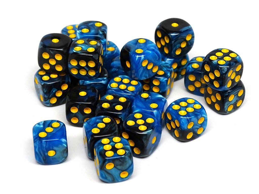 12mm D6 Dice - Blue and Black Swirl - 25 Count Bag