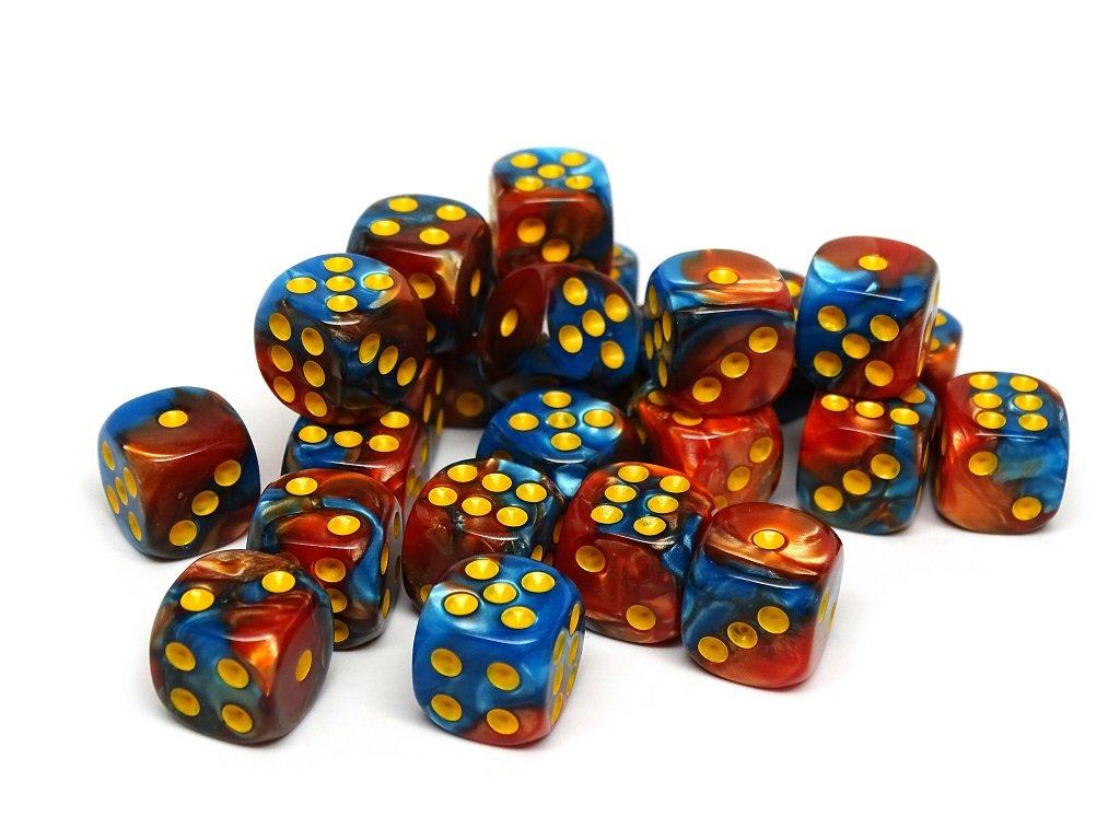 12mm D6 Dice - Cobalt and Copper Swirl - 25 Count Bag