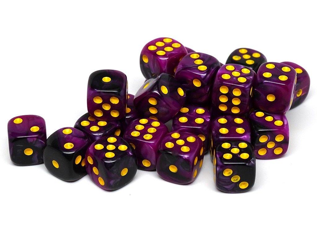 12mm D6 Dice - Purple and Black Swirl - 25 Count Bag