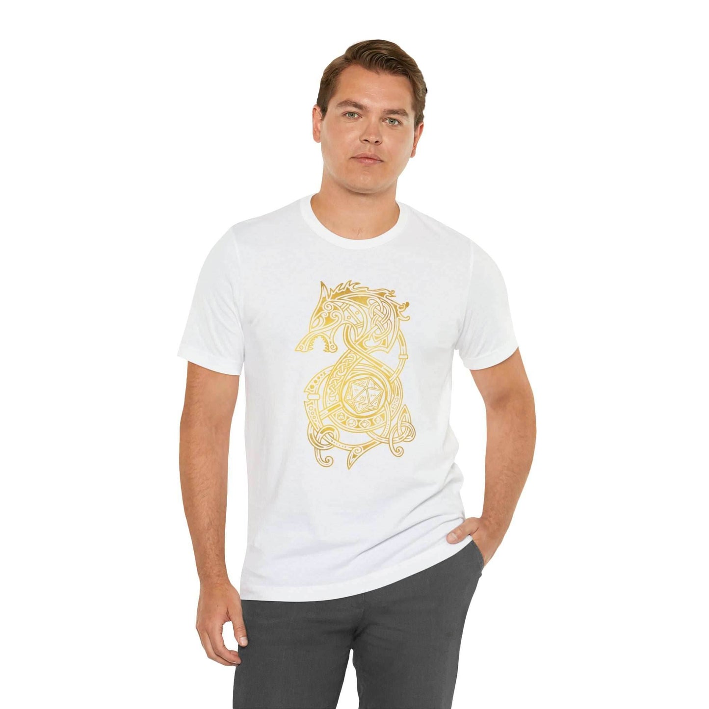 Golden Celtic Dice Dragon Shirt - Army / S