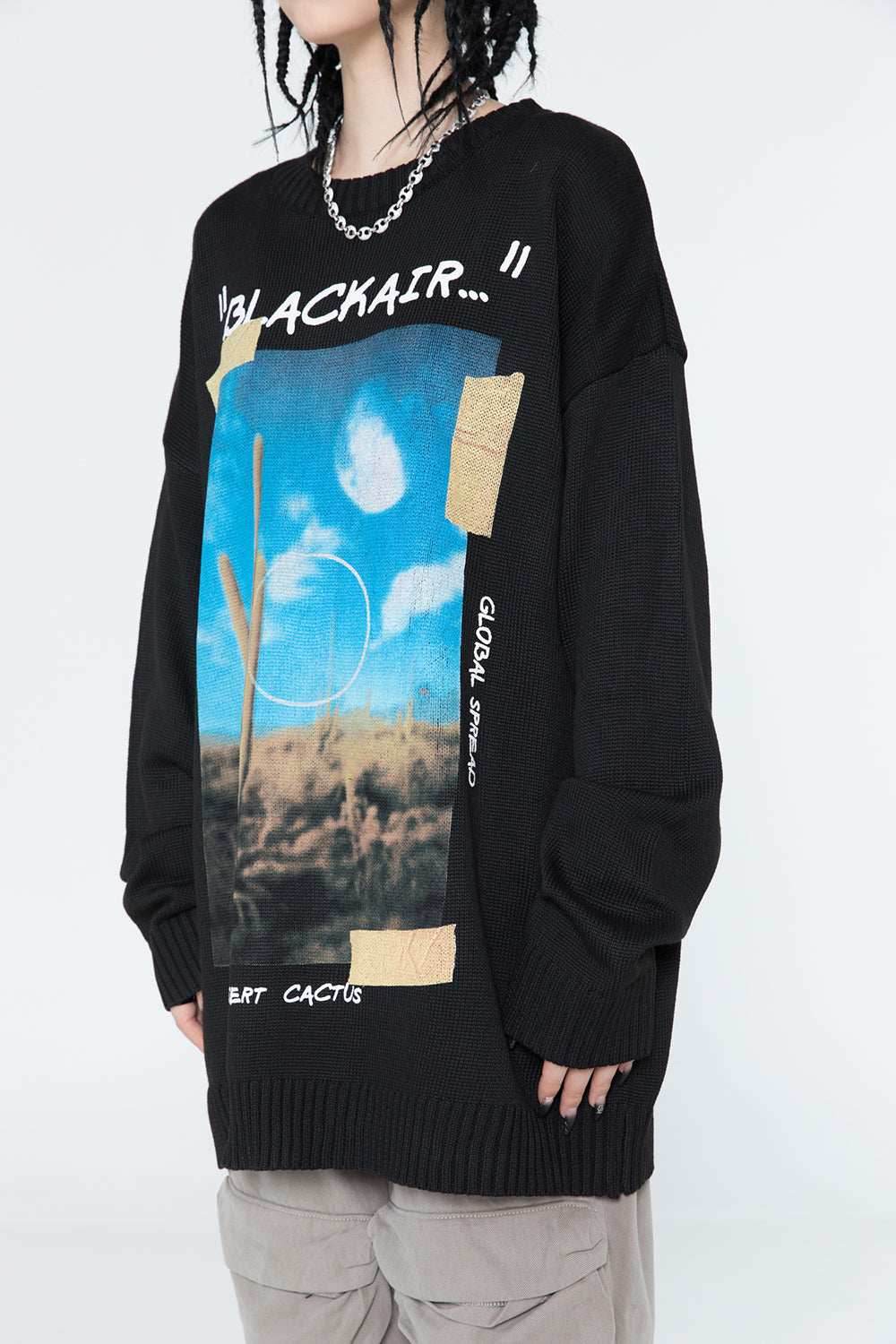 Desert Cactus Knit Sweater - Black / S