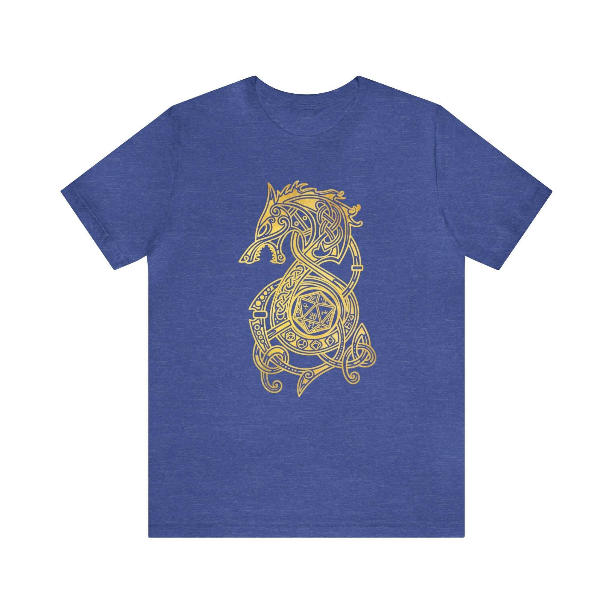 Golden Celtic Dice Dragon Shirt - Heather True Royal / S