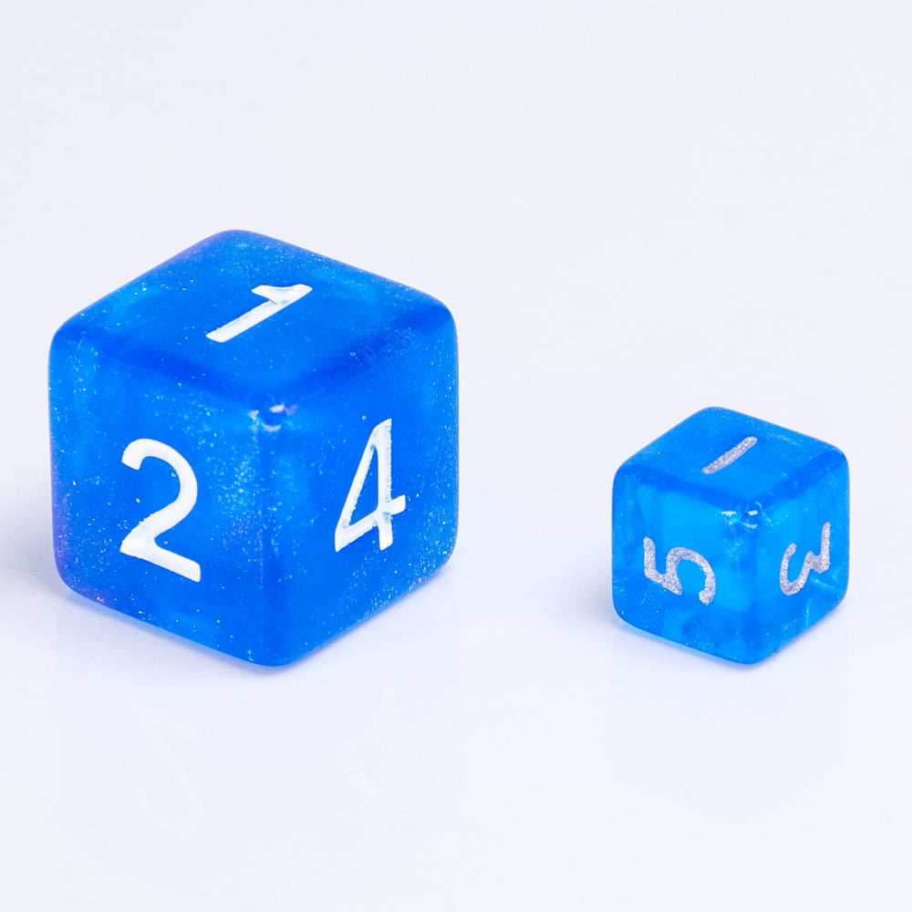 Glitter Blue 7-Dice Mini-Dice RPG Set w/Silver Numbers Miniature Dice - 