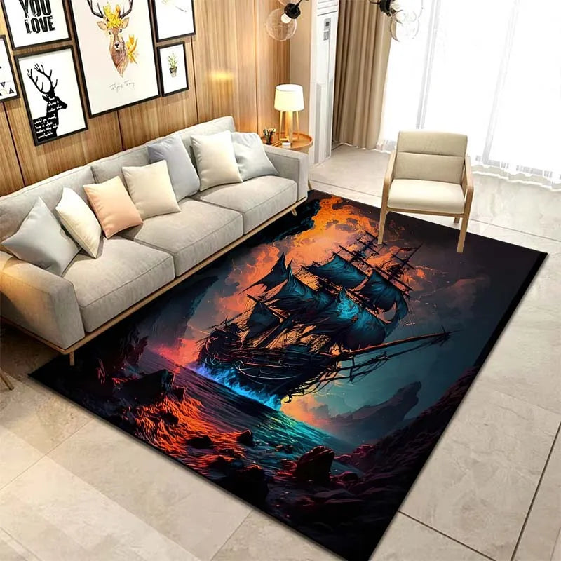 15 Sizes ghost Ship Pirate Ship Pattern Rug Carpets Bedroom Living Room Bathroom Mat Creative Door Mat Cloakroom Decor Area Rug