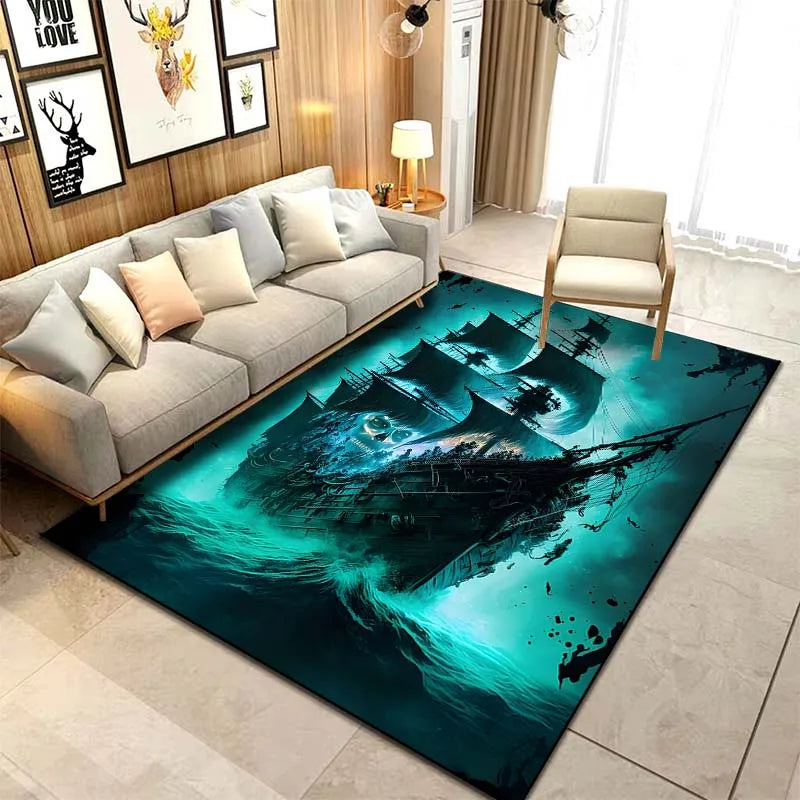 15 Sizes ghost Ship Pirate Ship Pattern Rug Carpets Bedroom Living Room Bathroom Mat Creative Door Mat Cloakroom Decor Area Rug