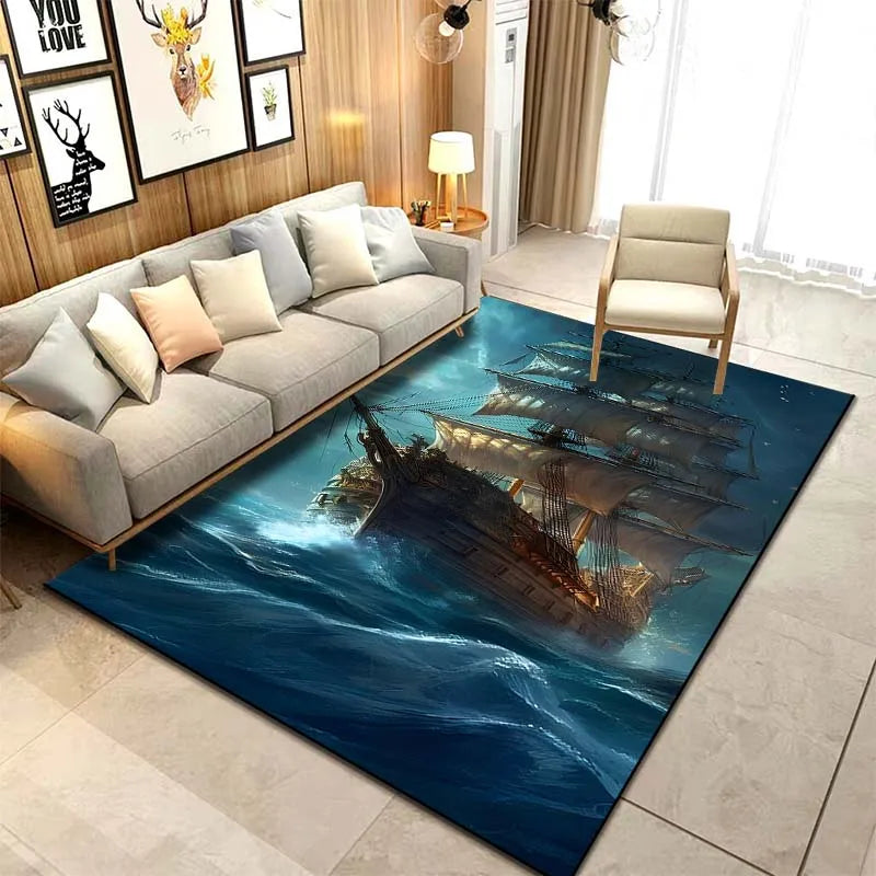 15 Sizes ghost Ship Pirate Ship Pattern Rug Carpets Bedroom Living Room Bathroom Mat Creative Door Mat Cloakroom Decor Area Rug