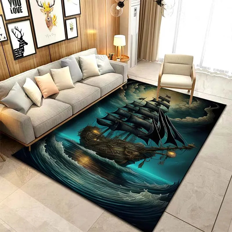 15 Sizes ghost Ship Pirate Ship Pattern Rug Carpets Bedroom Living Room Bathroom Mat Creative Door Mat Cloakroom Decor Area Rug