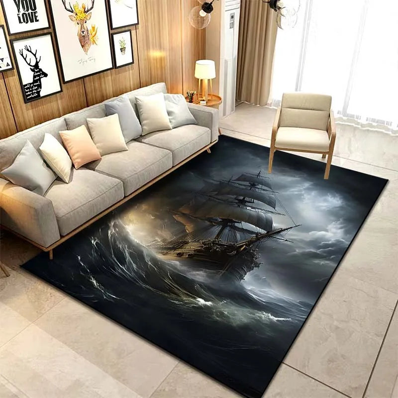 15 Sizes ghost Ship Pirate Ship Pattern Rug Carpets Bedroom Living Room Bathroom Mat Creative Door Mat Cloakroom Decor Area Rug