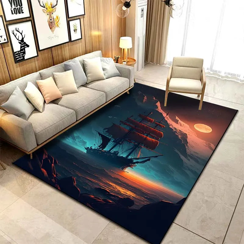 15 Sizes ghost Ship Pirate Ship Pattern Rug Carpets Bedroom Living Room Bathroom Mat Creative Door Mat Cloakroom Decor Area Rug