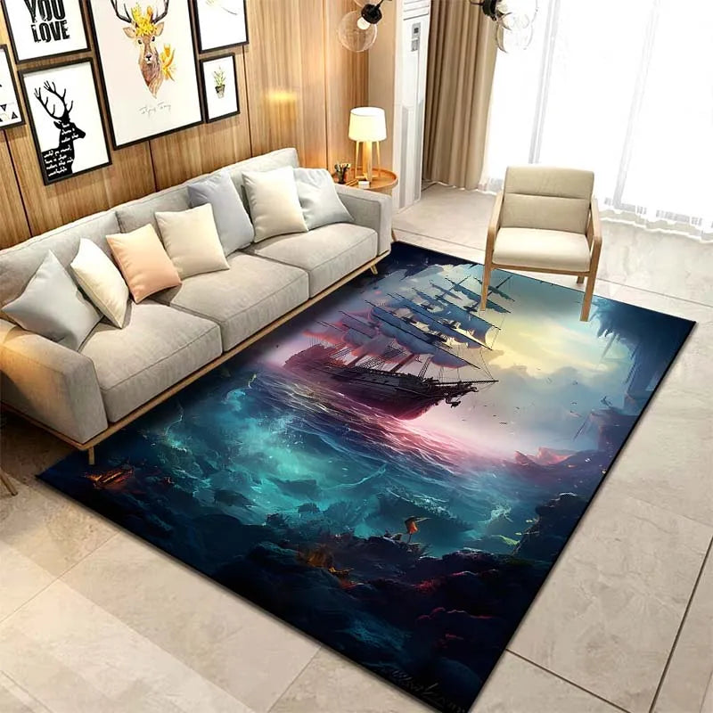 15 Sizes ghost Ship Pirate Ship Pattern Rug Carpets Bedroom Living Room Bathroom Mat Creative Door Mat Cloakroom Decor Area Rug