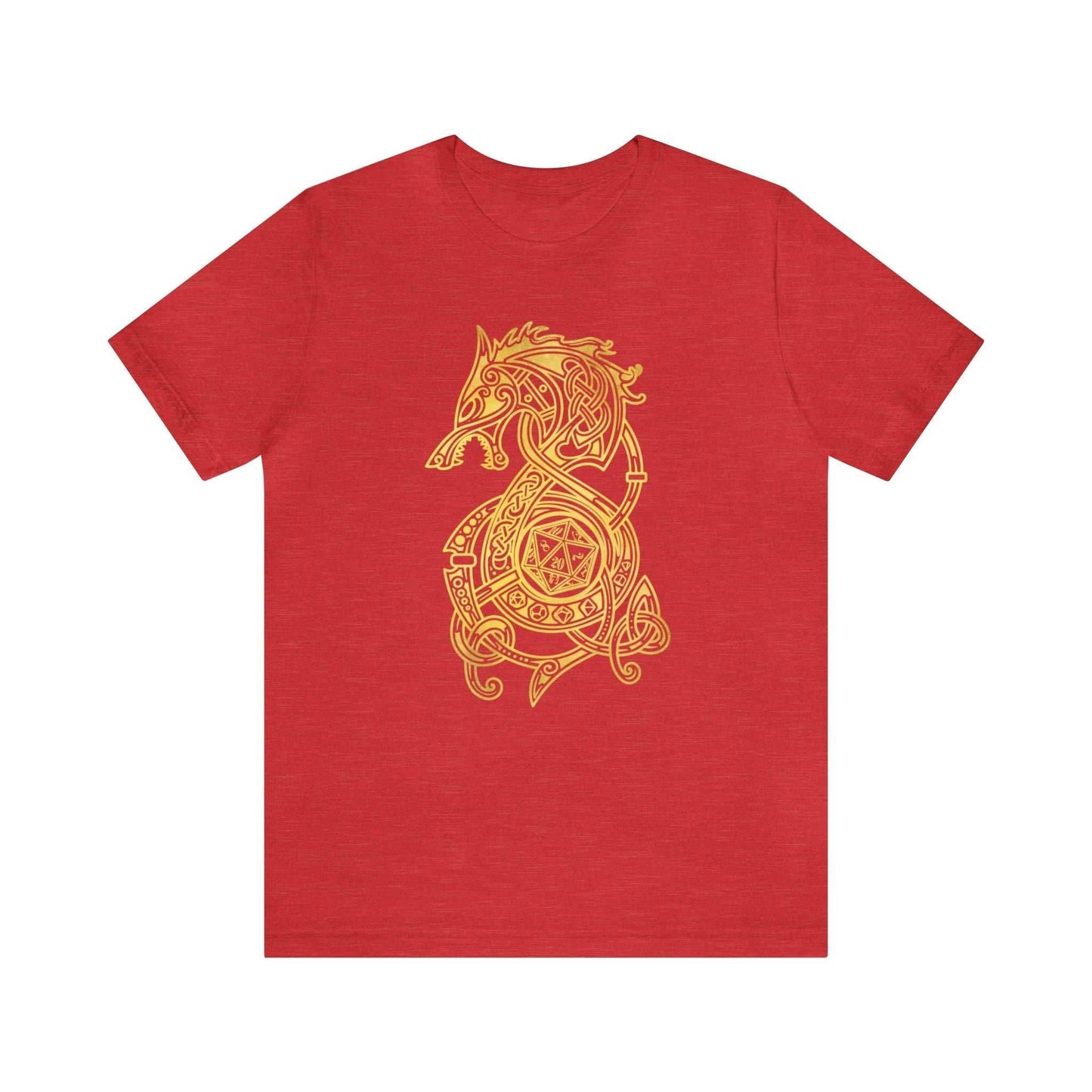 Golden Celtic Dice Dragon Shirt - Heather Red / S