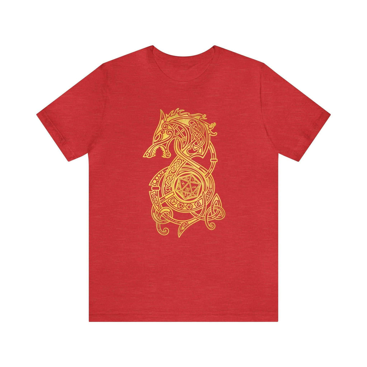 Golden Celtic Dice Dragon Shirt - Heather Red / S