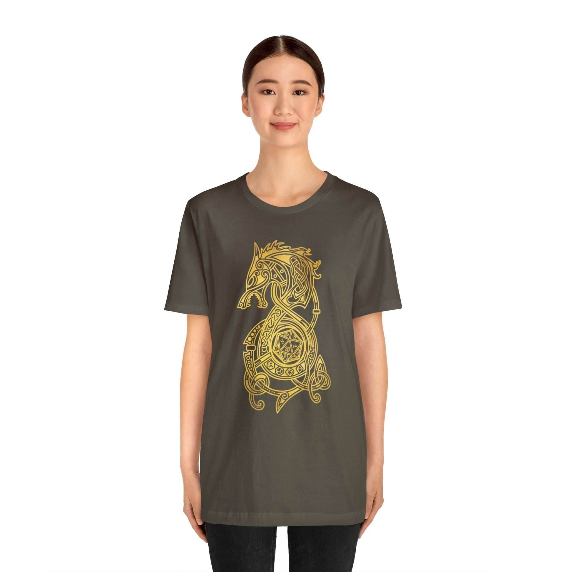 Golden Celtic Dice Dragon Shirt - Army / S