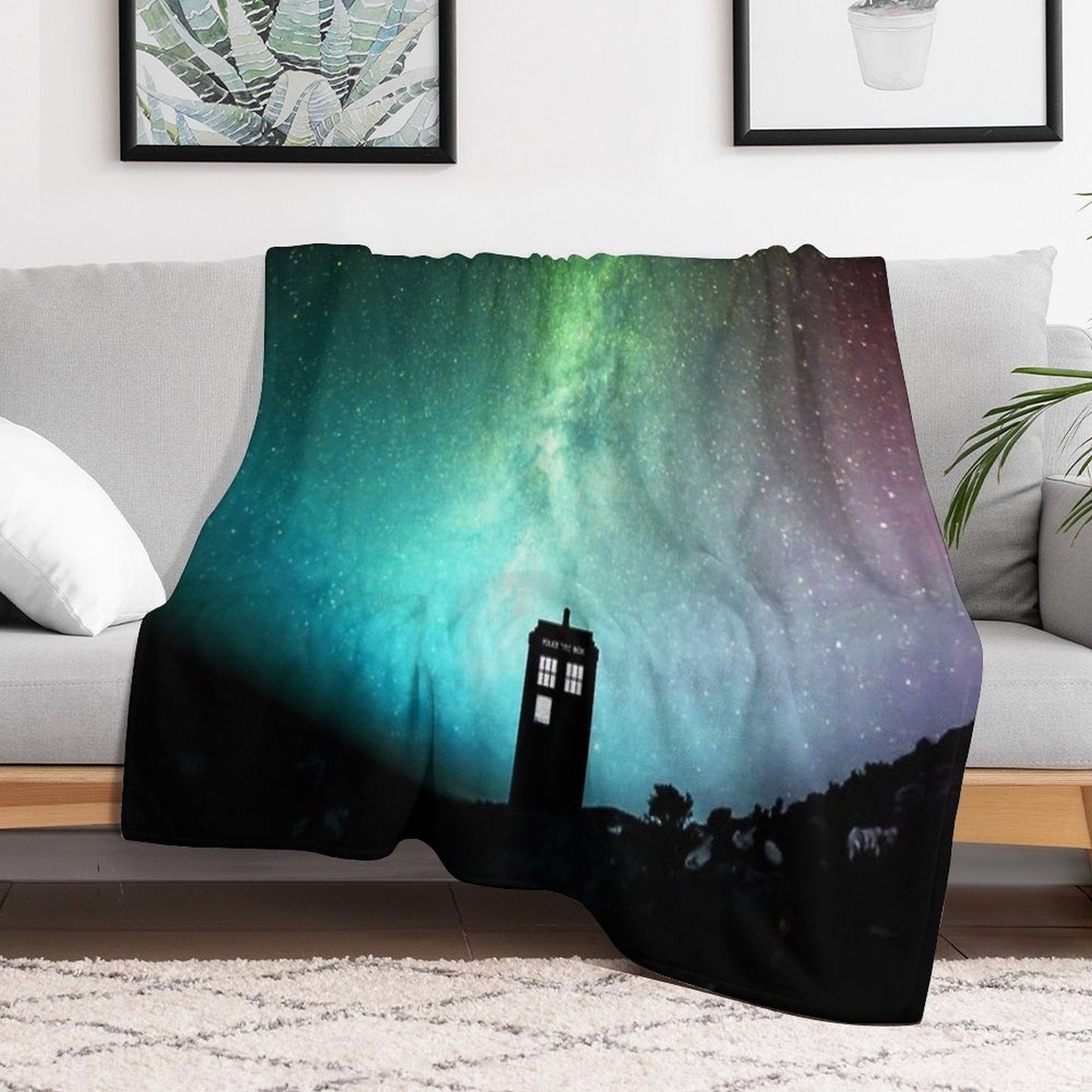 Starry Moon Art Blossom Throw Blanket