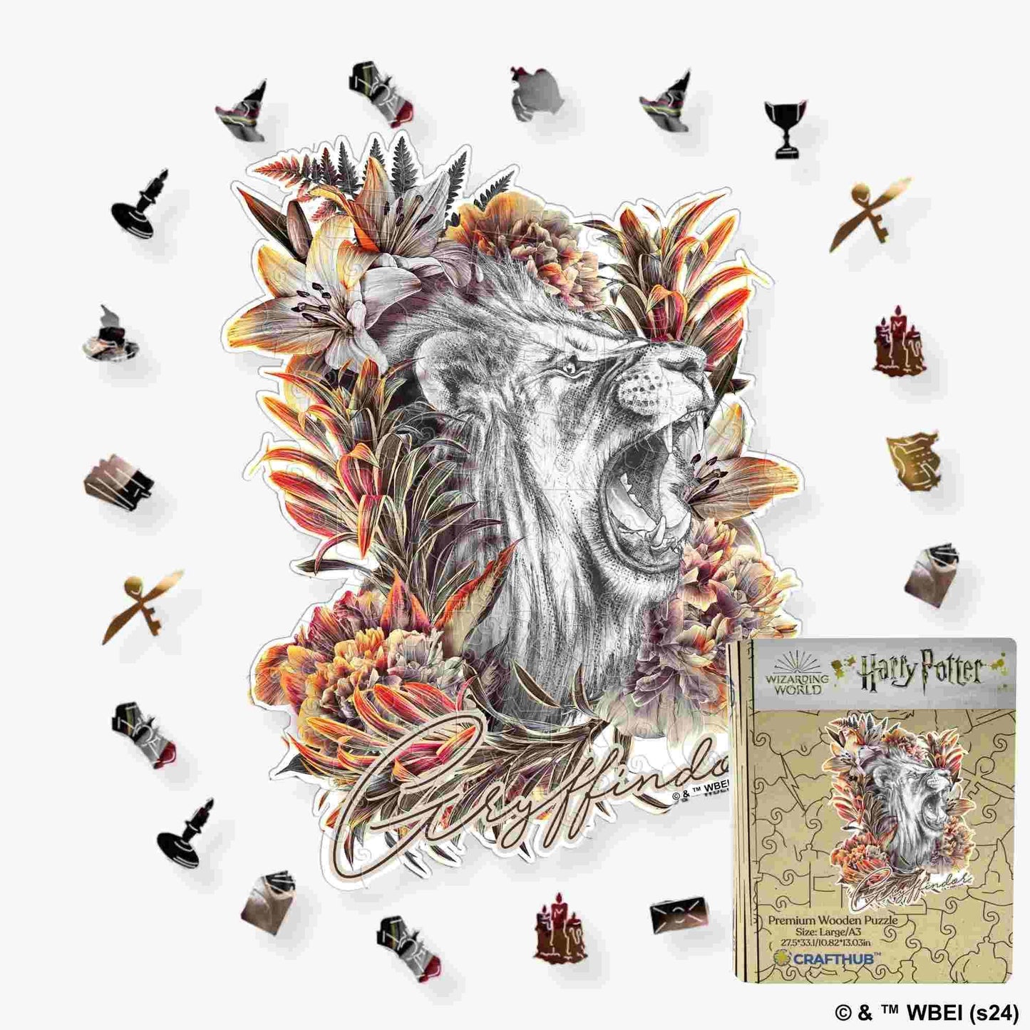 Harry Potter - Magical Gryffindor - Utilitarian Romance Crest Wooden Jigsaw Puzzle - A4 + Wooden Gift Box