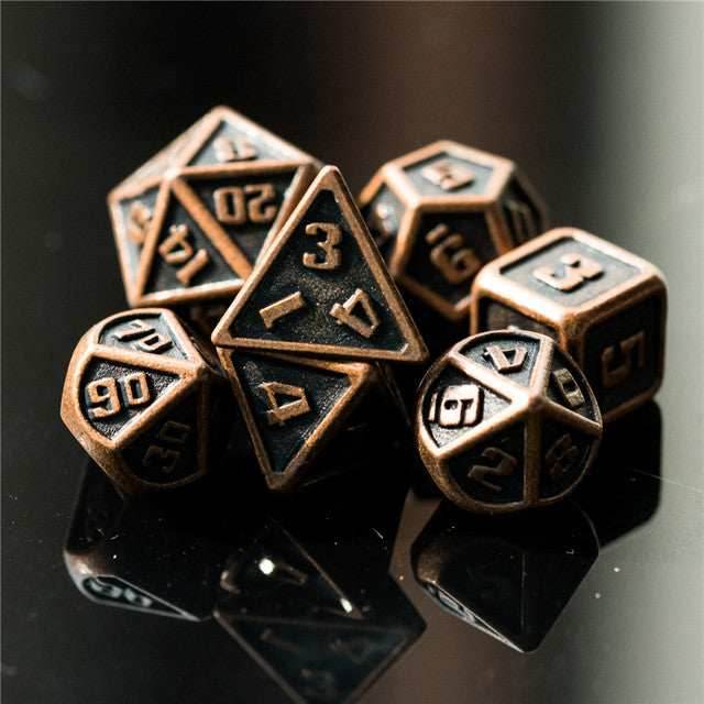 Copper Mini Metal Dice Ancient Effect | (10mm to 15mm) 7-Dice Udixi RPG - 