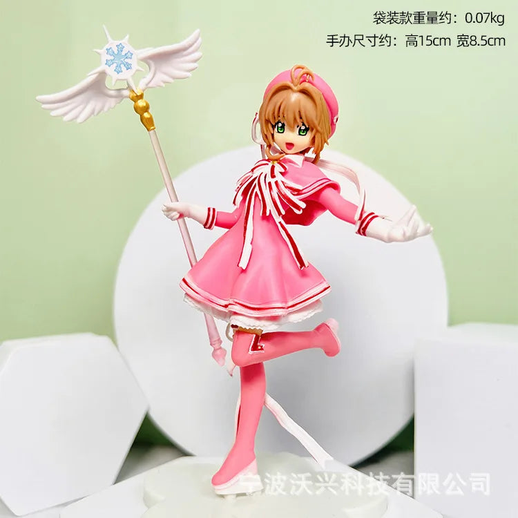 15CM Anime Card Captor Kinomoto Sakura Action Figure PVC Models Cardcaptor Magic Wand Girl Cake Decoration Christmas Gift