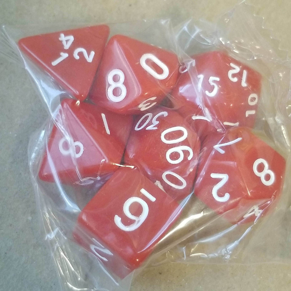 Red Opaque 7 Die Set Polyhedral Dice by BrycesDice RPG Magic D&D Unique Fun - 