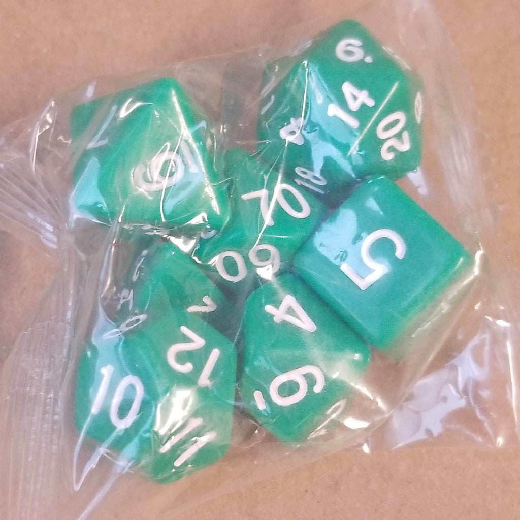 Green Opaque 7 Die Set Polyhedral Dice by BrycesDice RPG Magic D&D Unique Dragon - 