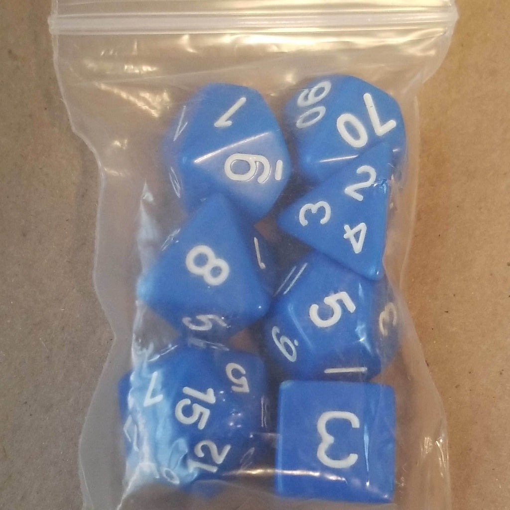 Blue Opaque 7 Die Set Polyhedral Dice by BrycesDice RPG Magic D&D Unique Roll - 
