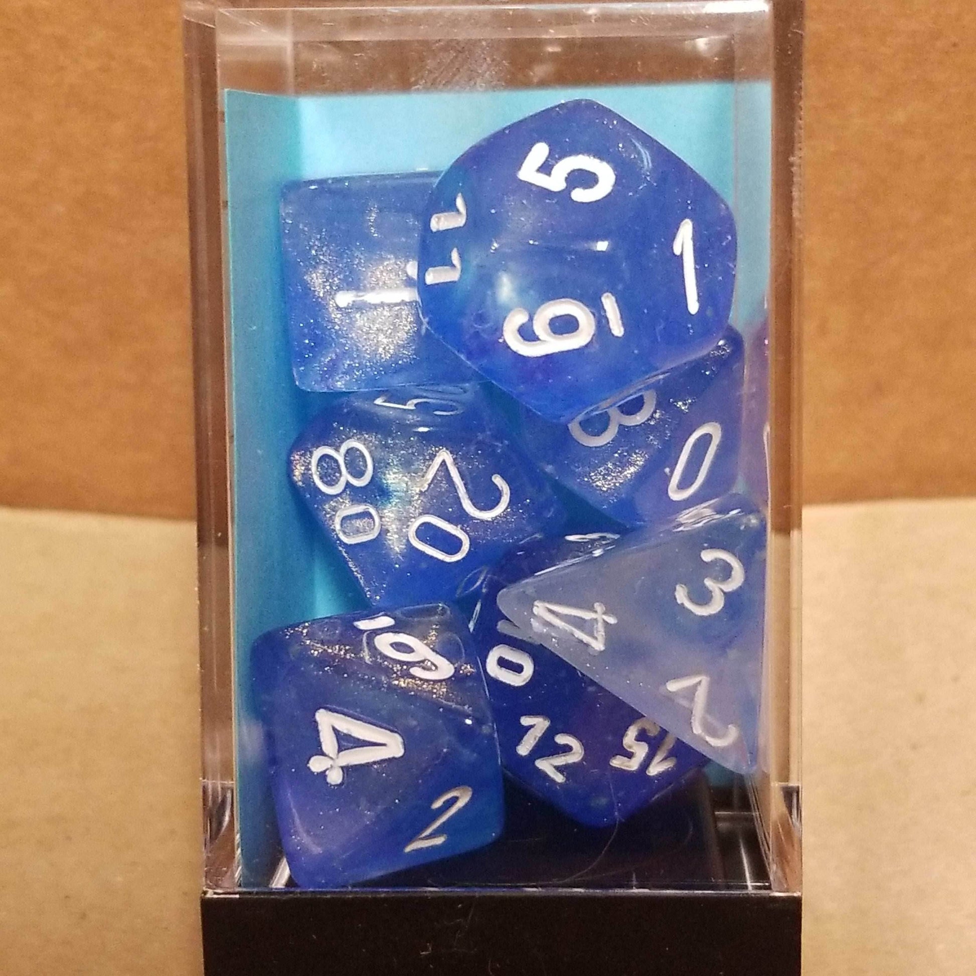 Borealis Sky Blue/white 7-Dice / 16mm / 12mm / 30mm Luminary - 7-Dice