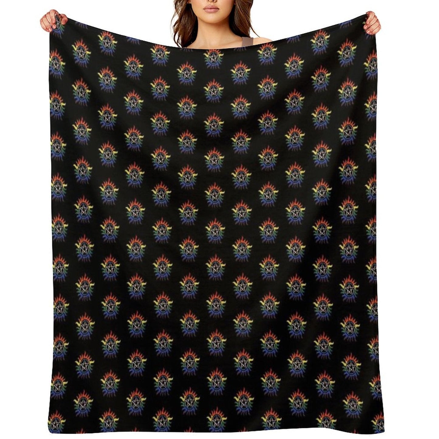 Supernatural Rainbow Pentacle Throw Blanket