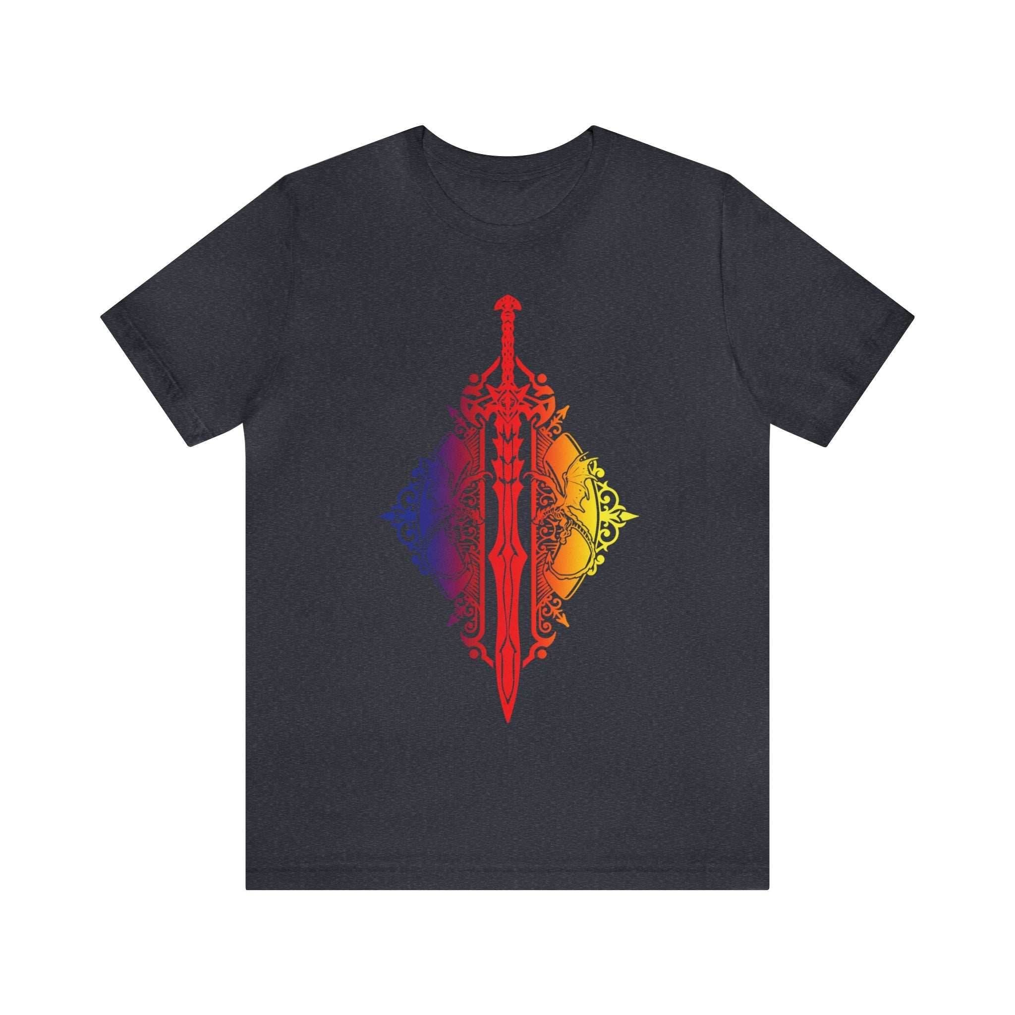 Sunset Ombre Dragon and Sword Shirt - Heather Navy / S