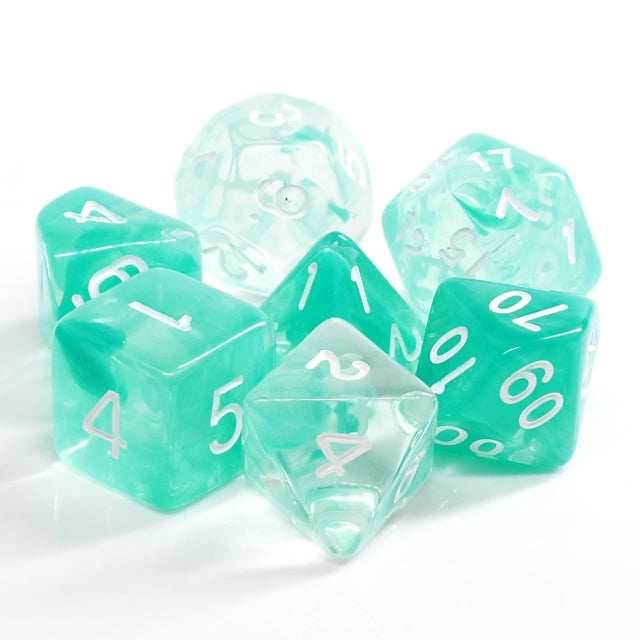 Lake Teal Swirl with White Numbering 7-Dice Set RPG - 