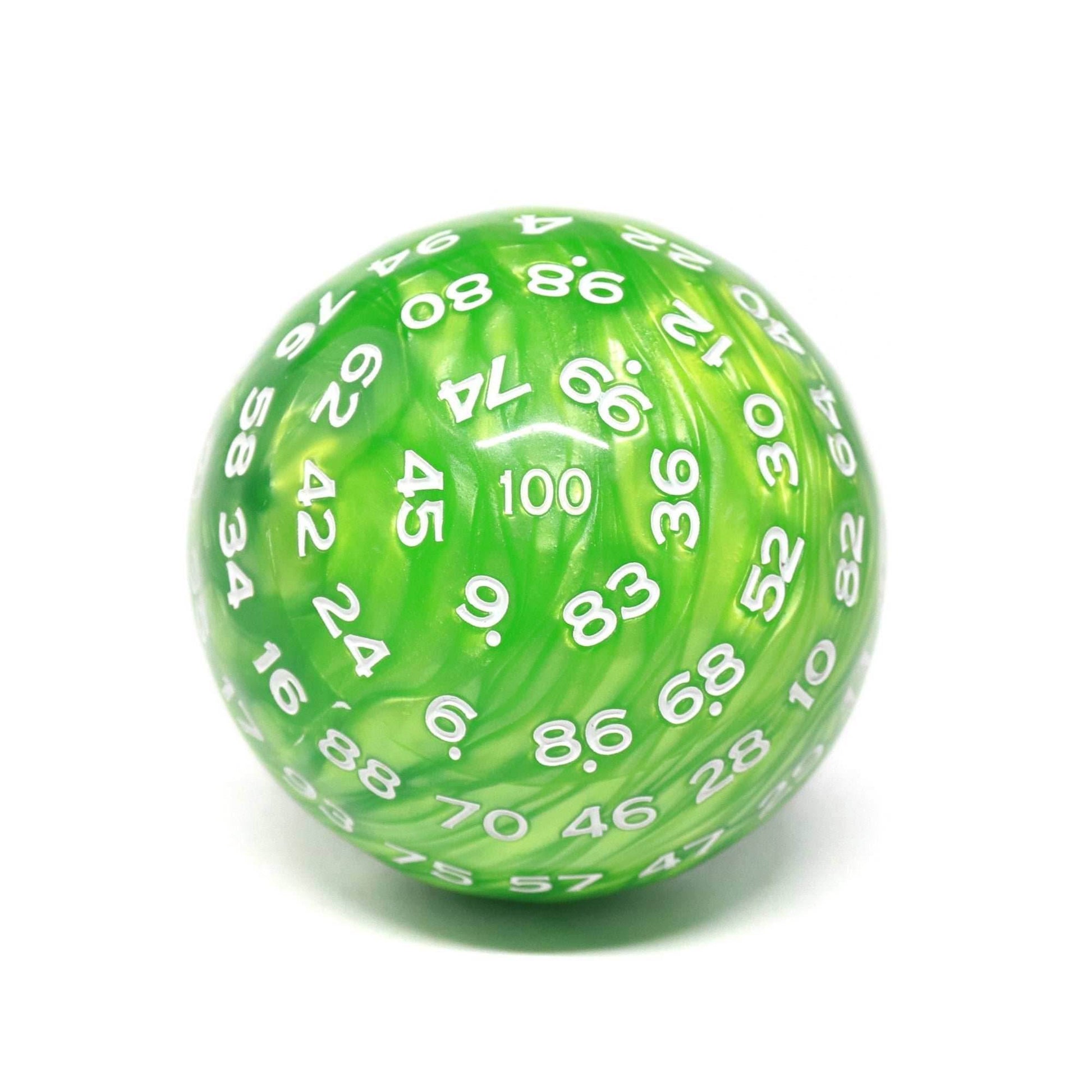 Green Pearl Single 100 Sided Polyhedral Dice (D100) | Green White (45mm) - 