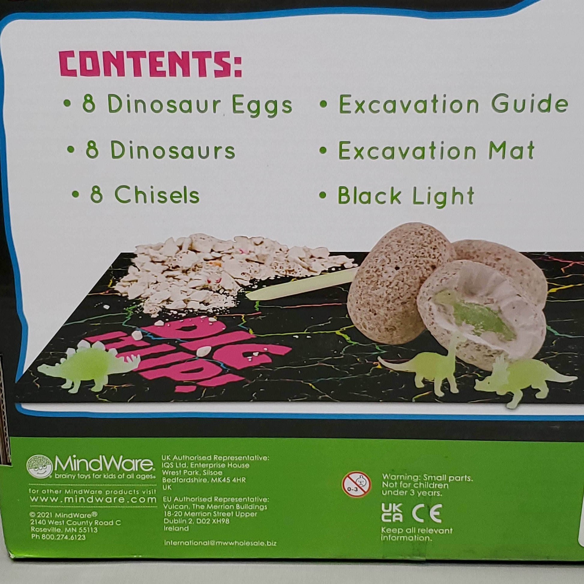 MINDWARE Dig it up Glow in the Dark Dinosaur Eggs w/ Black Light (New) - 