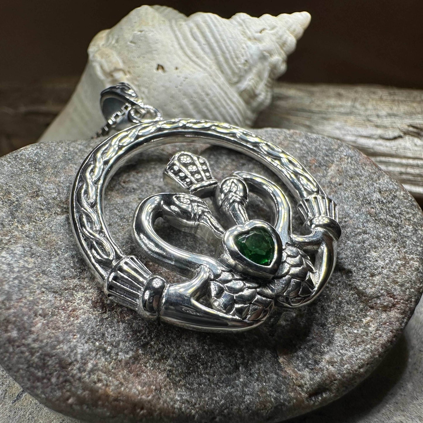 Celtic Swan Claddagh Necklace - 18 / Garnet