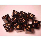 Chessex d10 Set of 10 Dice - Opaque: Black/Gold