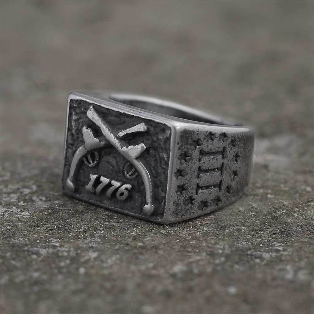 1776 Crossed Guns Stainless Steel Ring - Retro / 9
