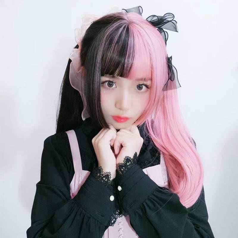 Anime Cosplay Wig Female Long Straight Hair - Black light pink1
