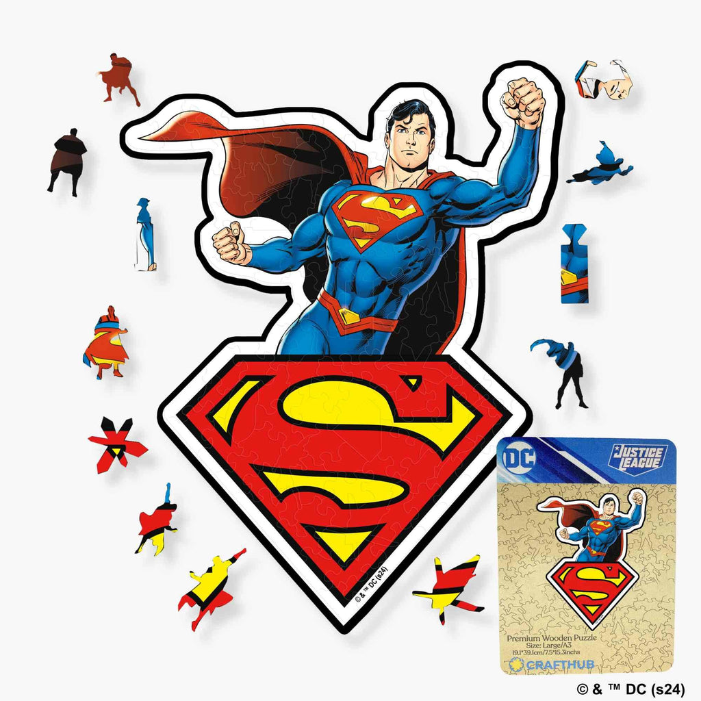 Superman Wooden Jigsaw Puzzle - A4 + Wooden Gift Box