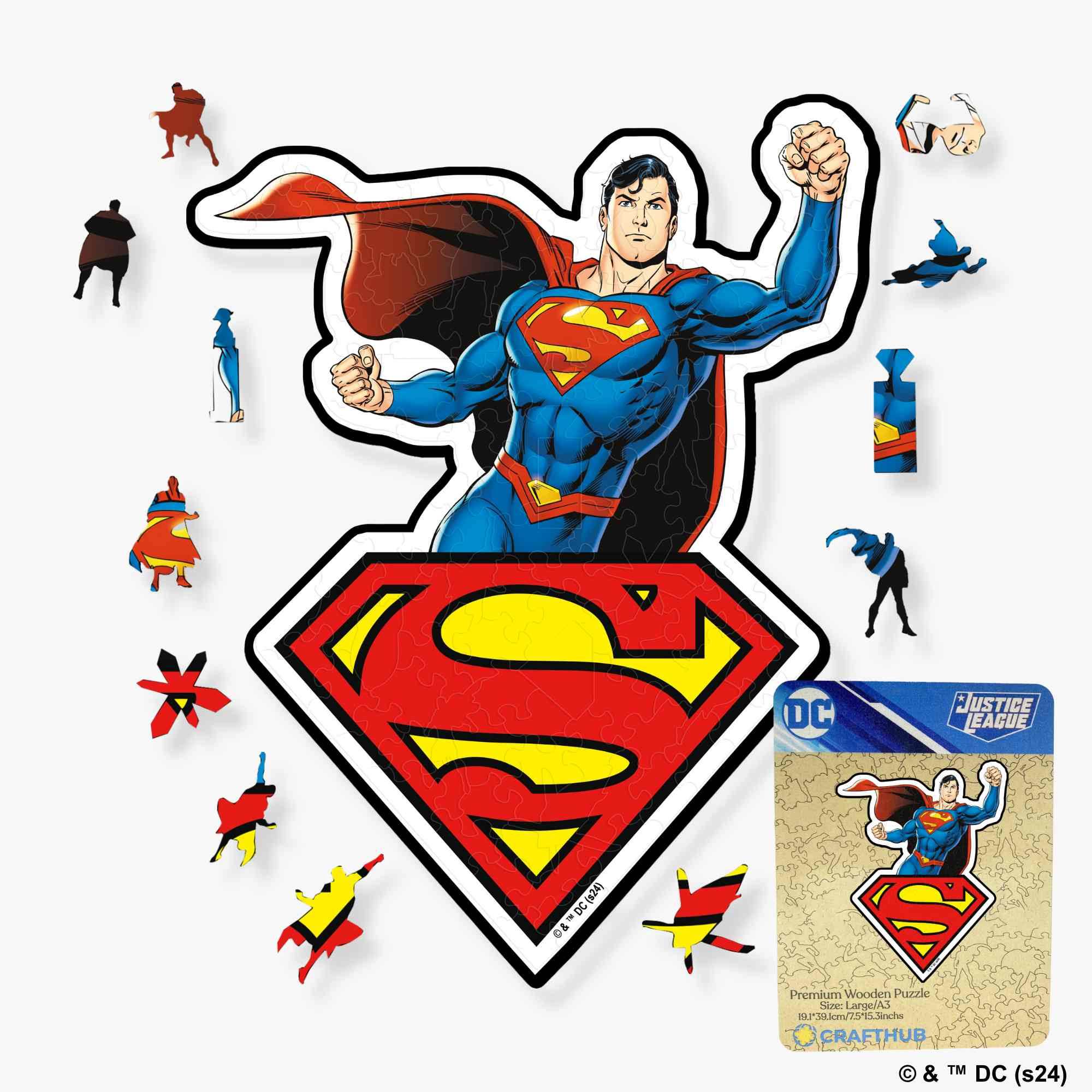 Superman Wooden Jigsaw Puzzle - A4 + Wooden Gift Box