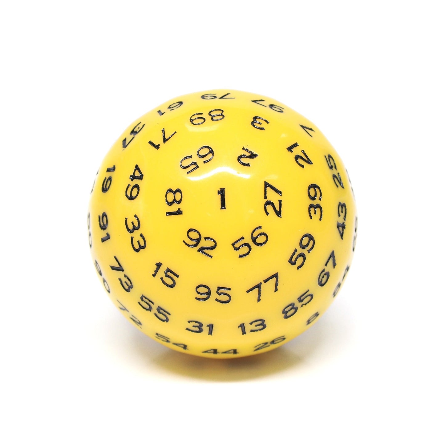 "Yellow" Single 100 Sided Polyhedral Dice (D100) | Solid Yellow Color (45mm) Black