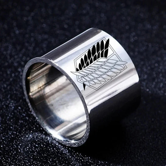 18mm Attack on Titan Black sliver Stainless Steel Ring Wings Of Liberty Flag Finger Rings For Men Women Jewelry Anime Fans